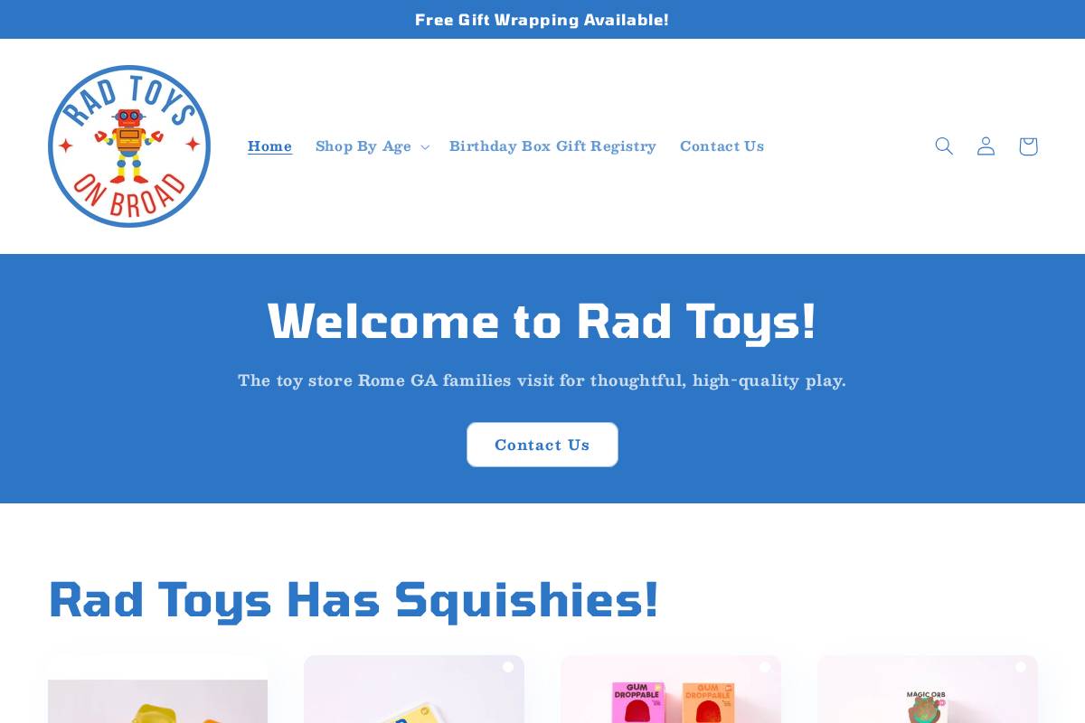Rad Toys homepage screenshot