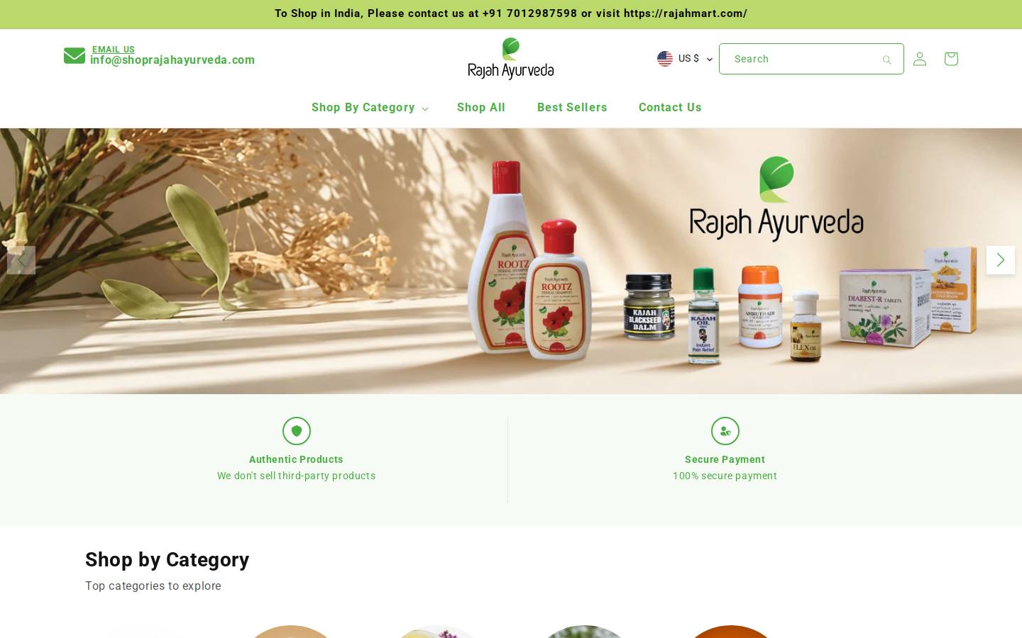 shoprajahayurveda.com homepage screenshot