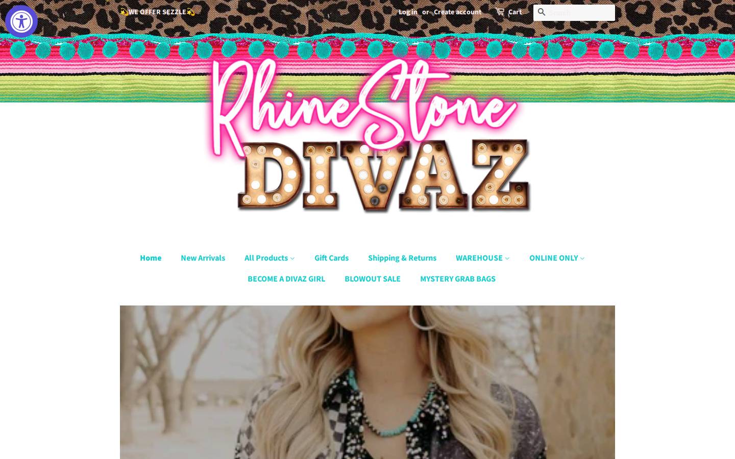 shoprhinestonedivaz.com homepage screenshot