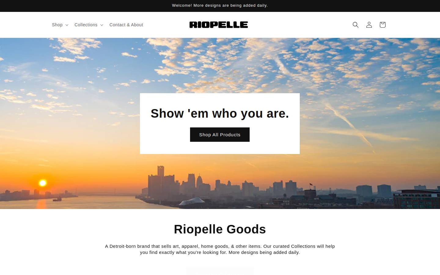 shopriopelle.com homepage screenshot
