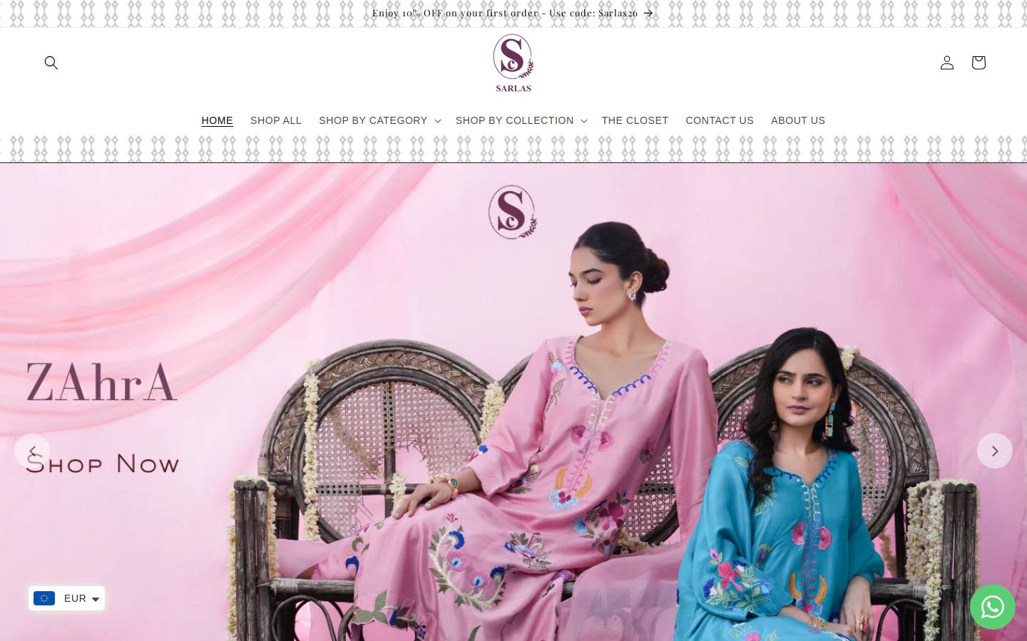 shopsarlas.com homepage screenshot