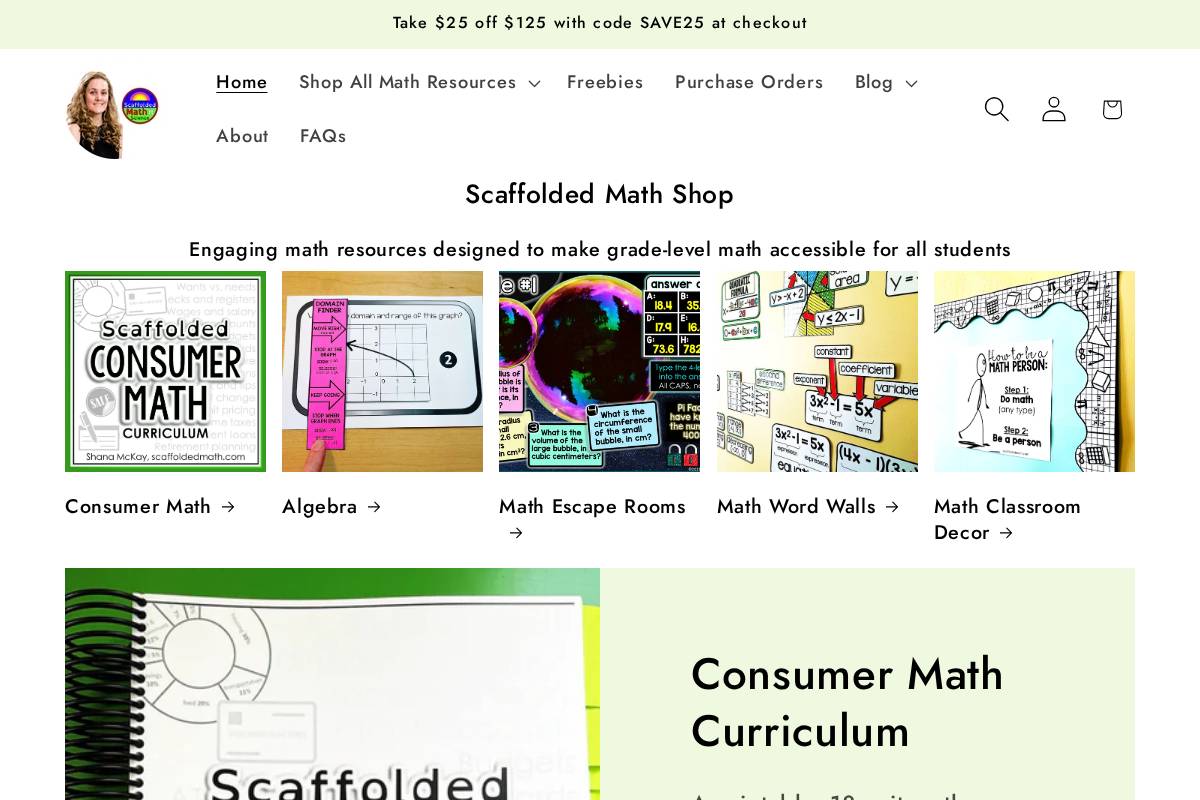 shopscaffoldedmath.com homepage screenshot