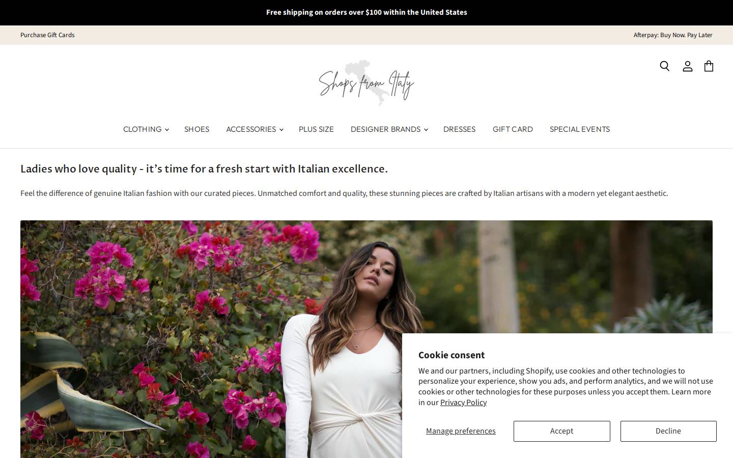 shopsfromitaly.com homepage screenshot