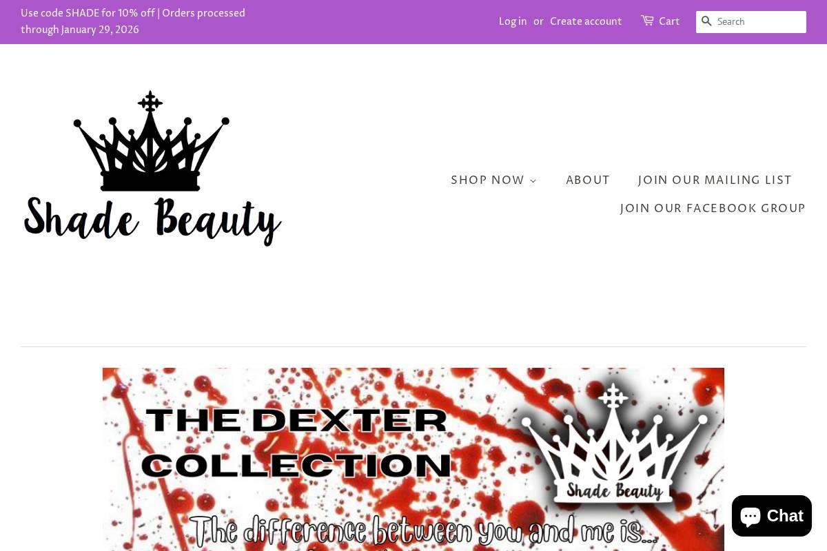 shopshadebeauty.com homepage screenshot