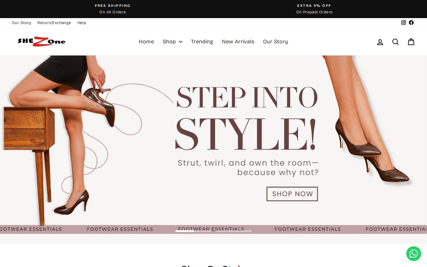shopshezone.com homepage screenshot