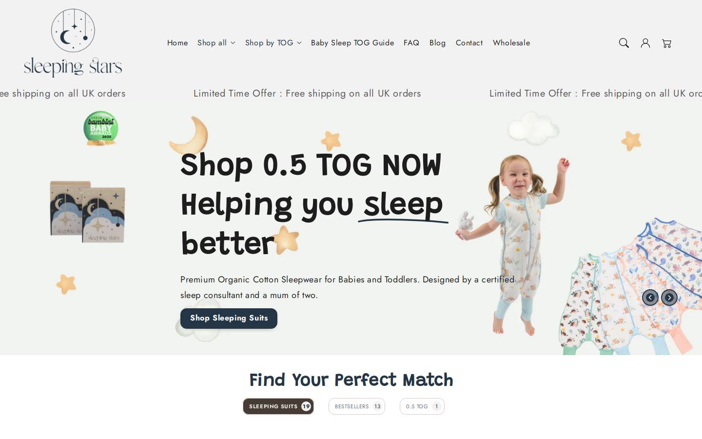 shopsleepingstars.com homepage screenshot