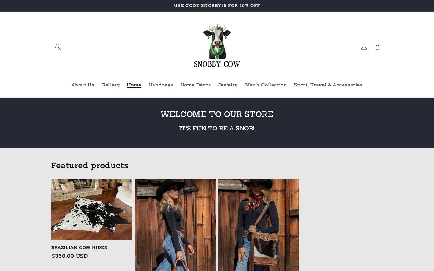 shopsnobbycow.com homepage screenshot