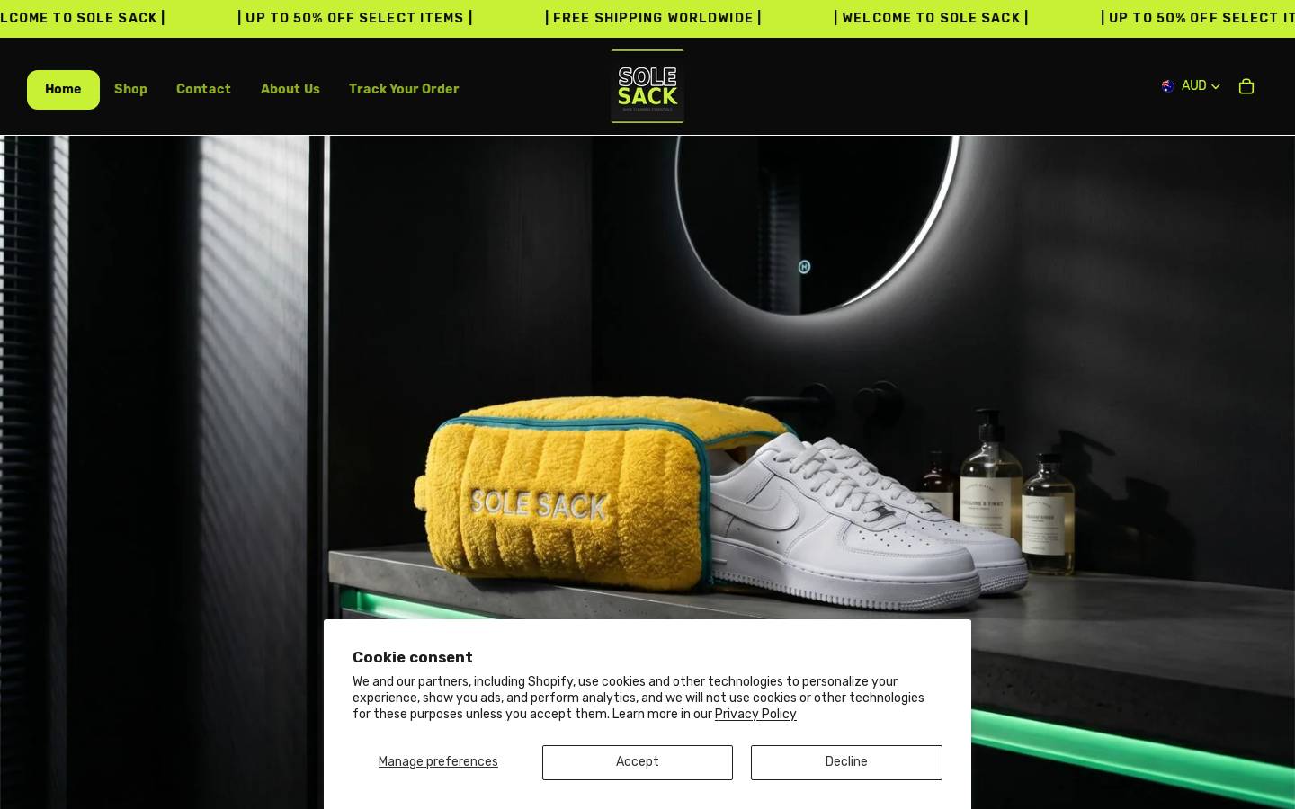 shopsolesack.com homepage screenshot