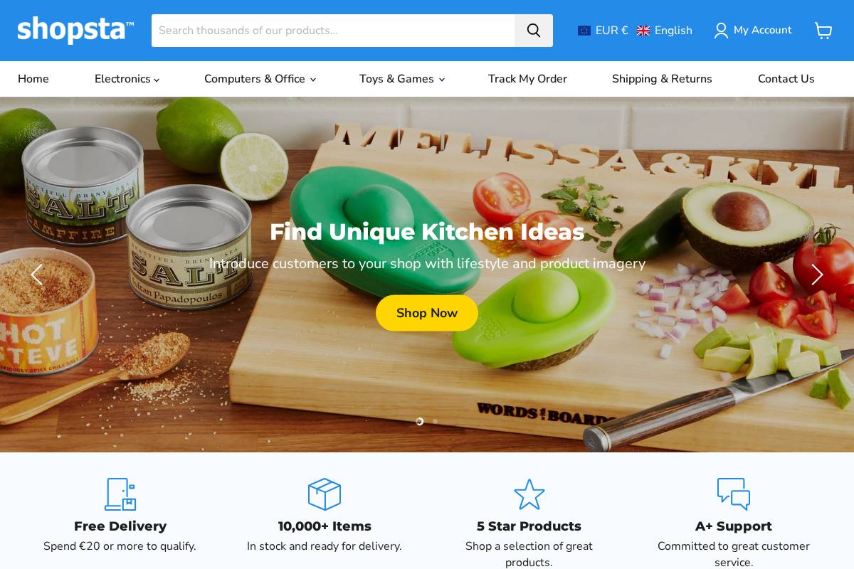 Shopsta homepage screenshot