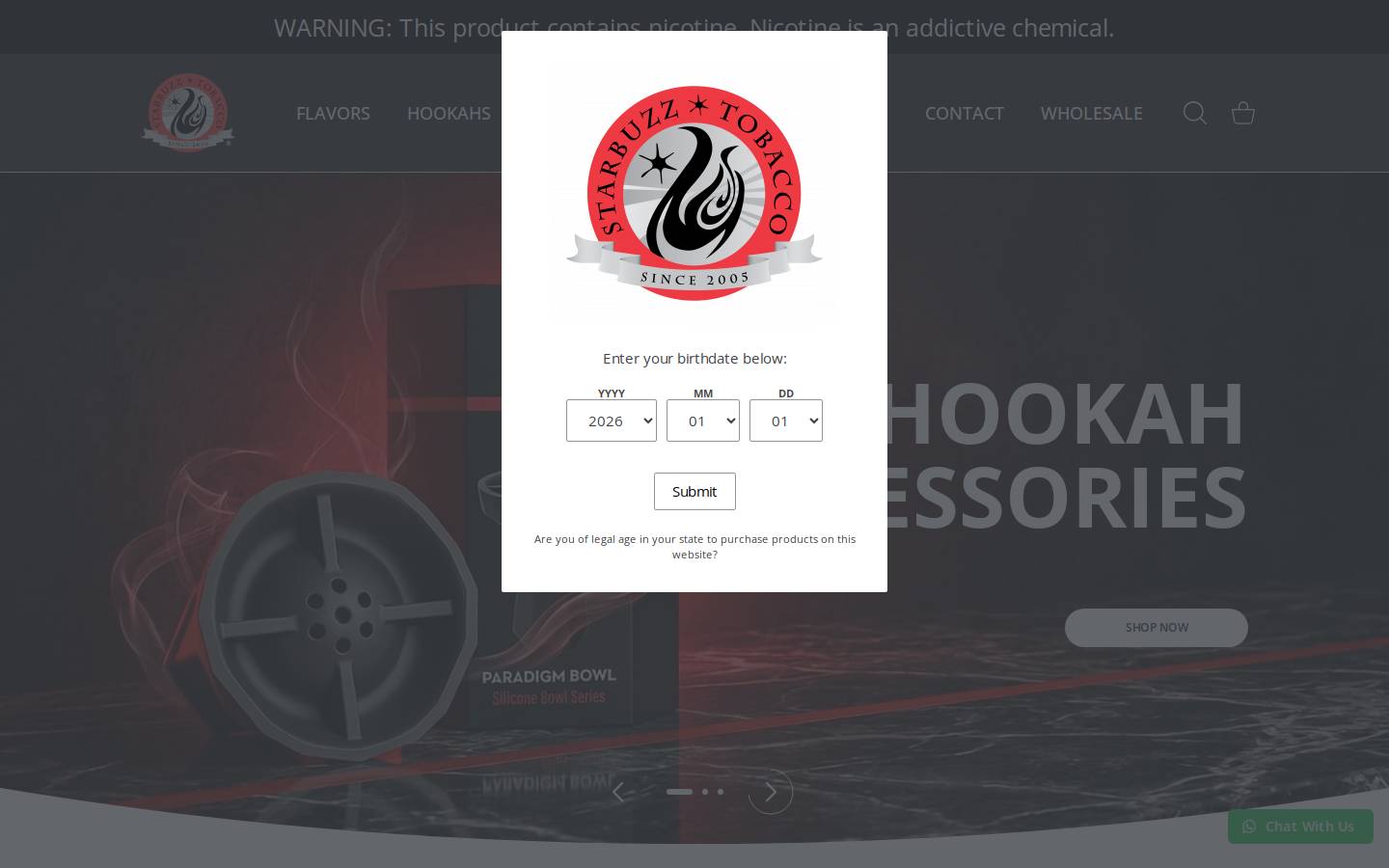 StarbuzzTobacco homepage screenshot
