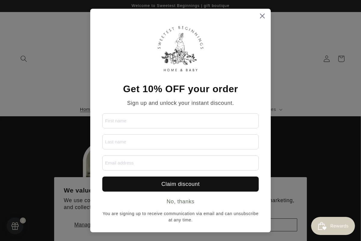 Sweetest Beginnings homepage screenshot