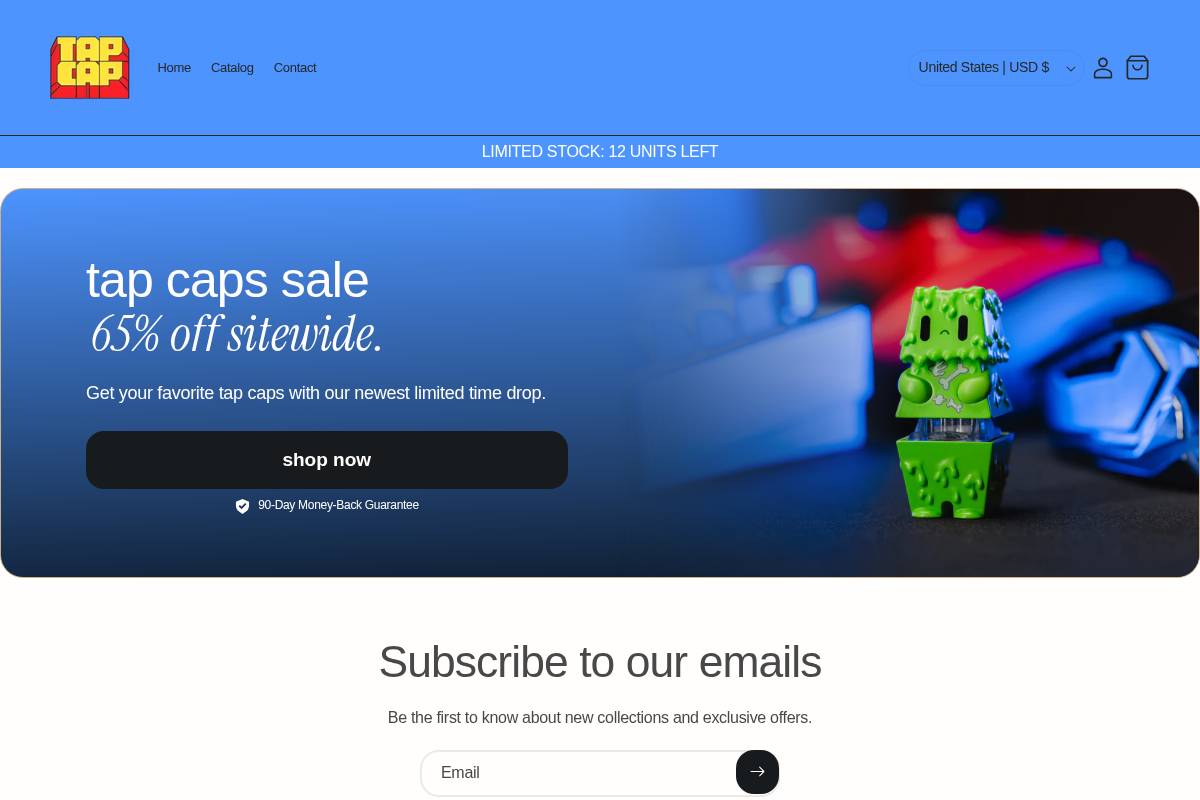 shoptapcaps.com homepage screenshot