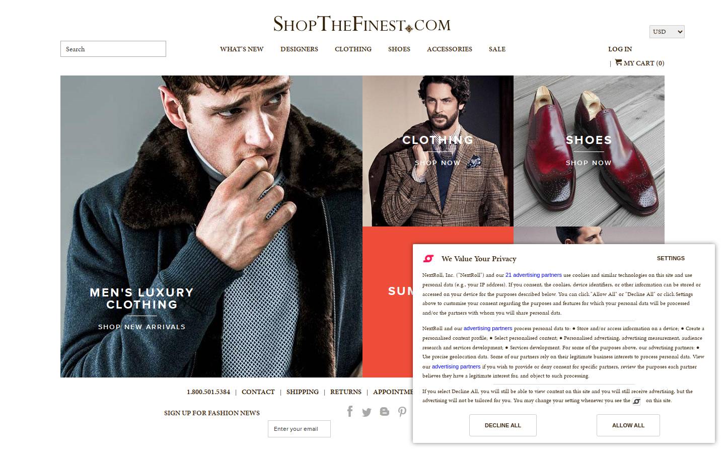 ShopTheFinest.com homepage screenshot