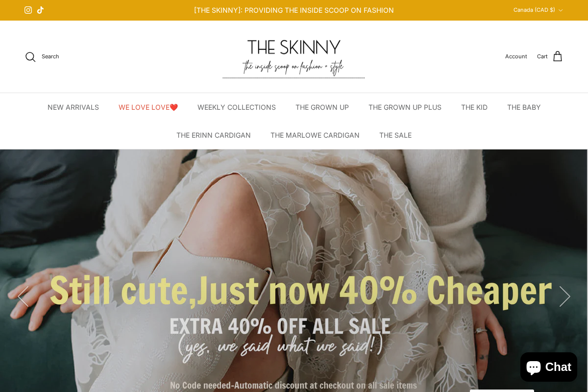 SHOP THE SKINNY homepage screenshot