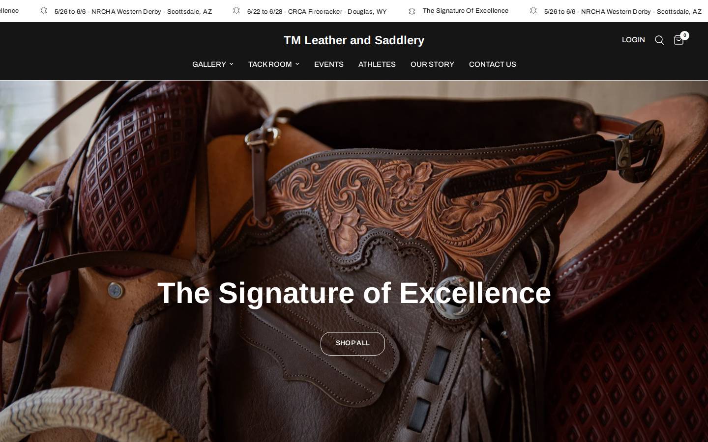 shoptmleather.com homepage screenshot