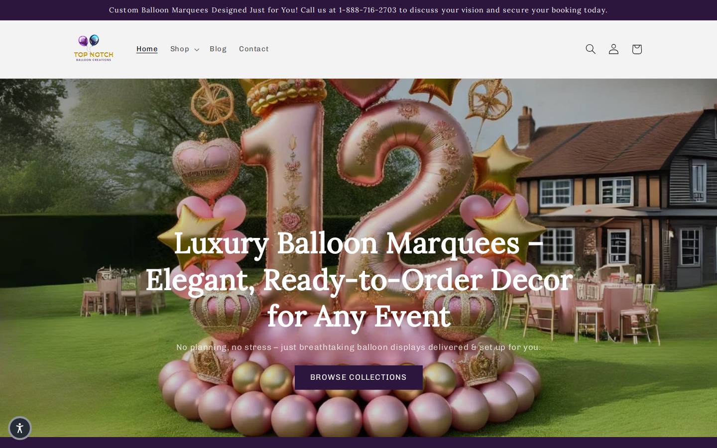 shoptopnotchballooncreations.com homepage screenshot