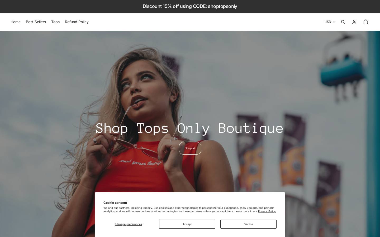 shoptopsonlyboutique.com homepage screenshot