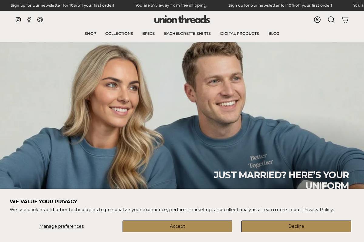 shopunionthreads.com homepage screenshot