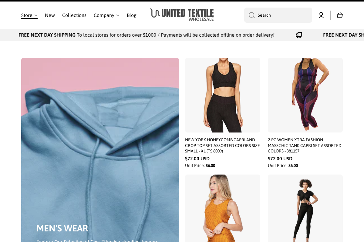 UNITED TEXTILE WHOLESALE homepage screenshot