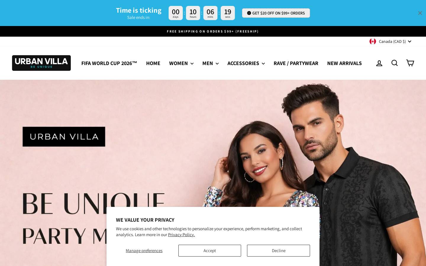 shopurbanvilla.com homepage screenshot