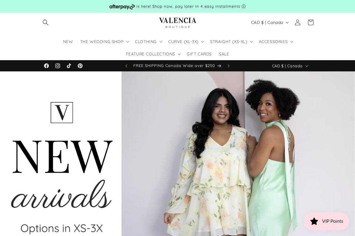 shopvalencia.ca homepage screenshot