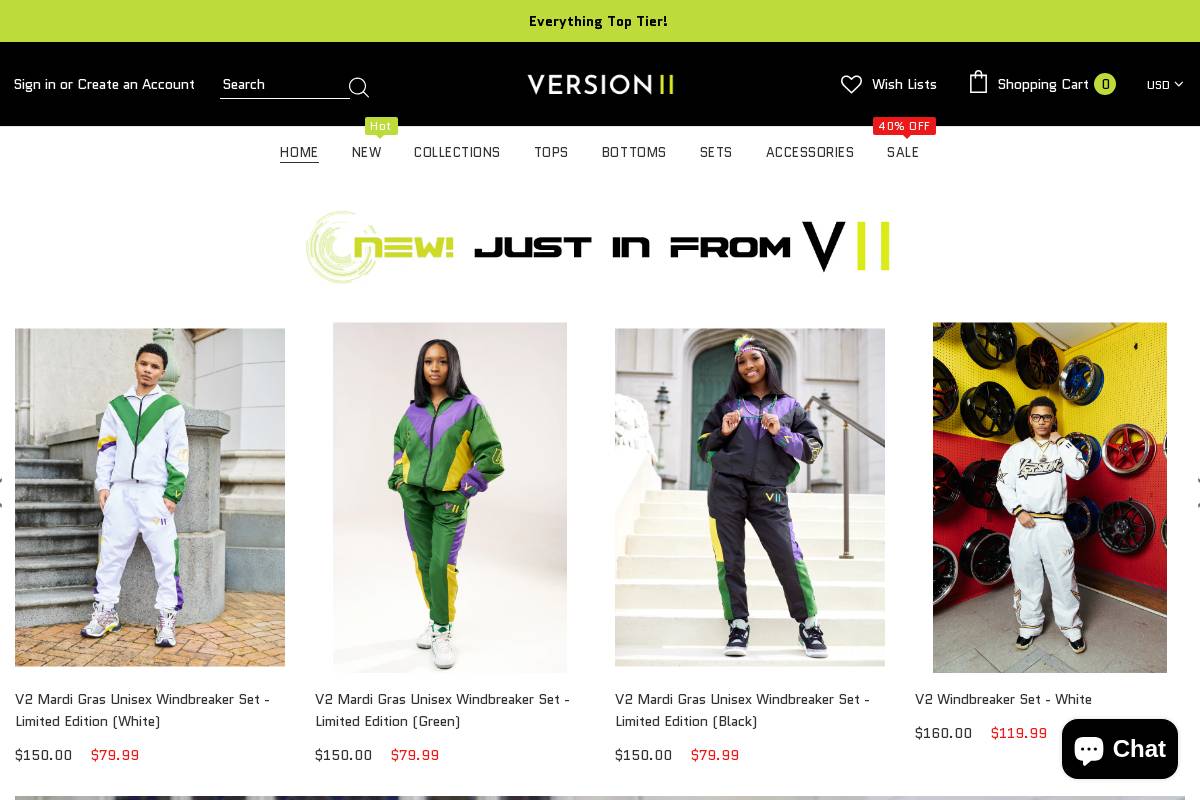 shopversionii.com homepage screenshot