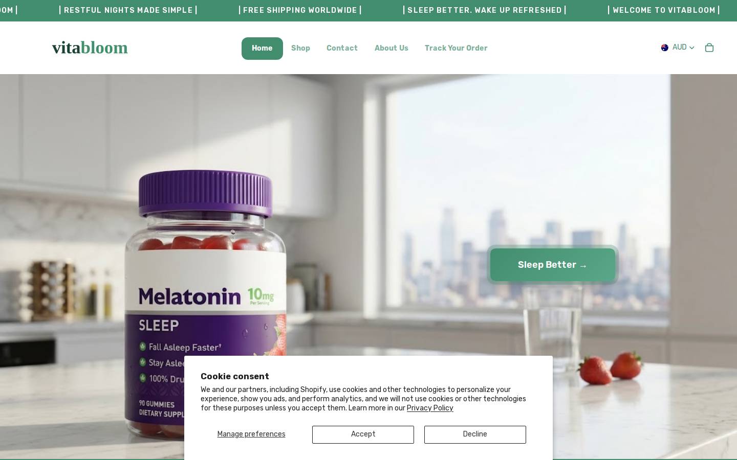 shopvitabloom.com homepage screenshot