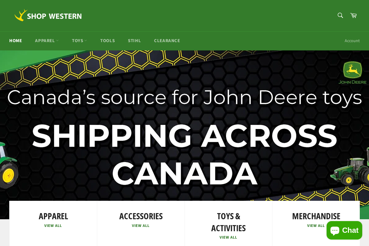 Shopwestern homepage screenshot