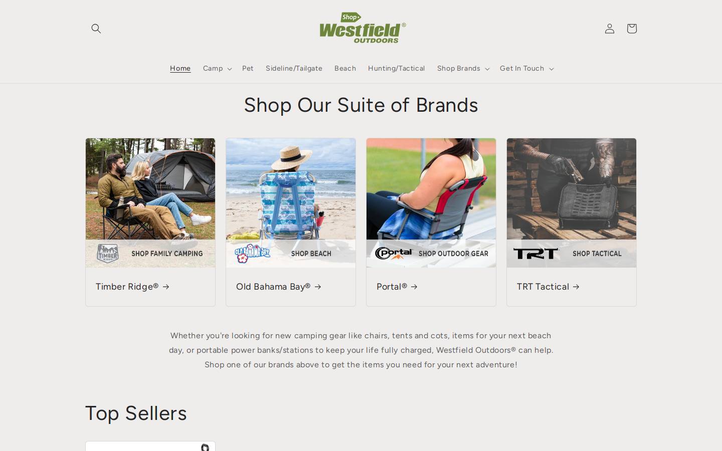 shopwestfieldoutdoors.com homepage screenshot