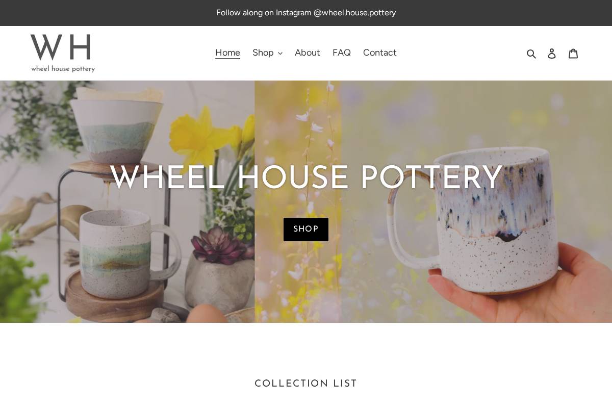 shopwheelhousepottery.com homepage screenshot