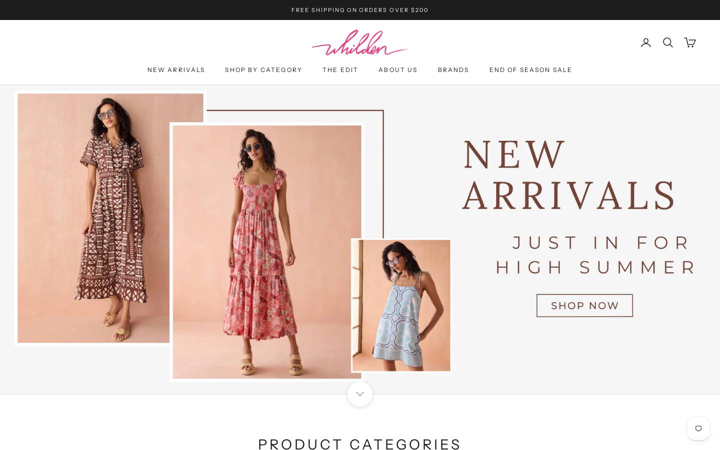 shopwhilden.com homepage screenshot