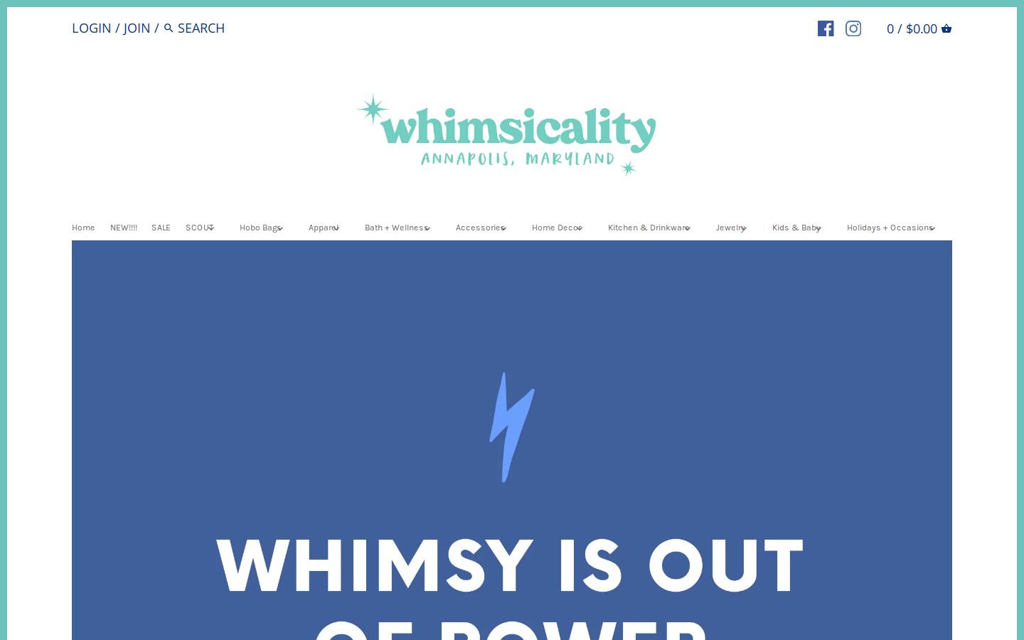 shopwhimsicality.com homepage screenshot