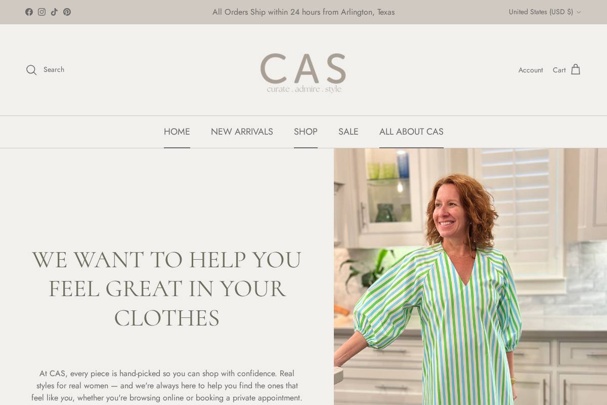 shopwithcas.com homepage screenshot