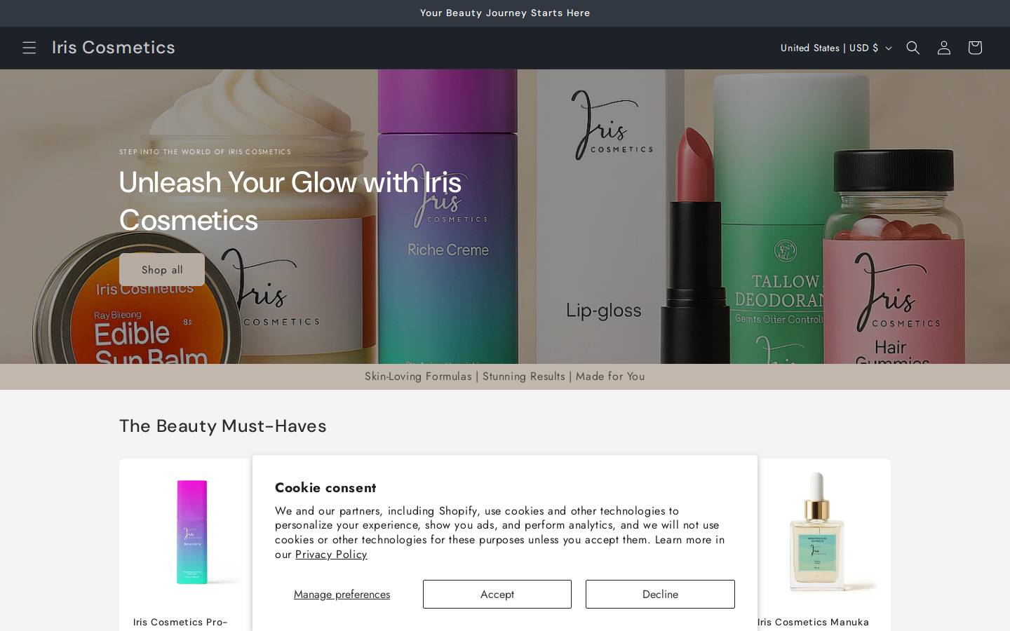 shopwithiris.com homepage screenshot