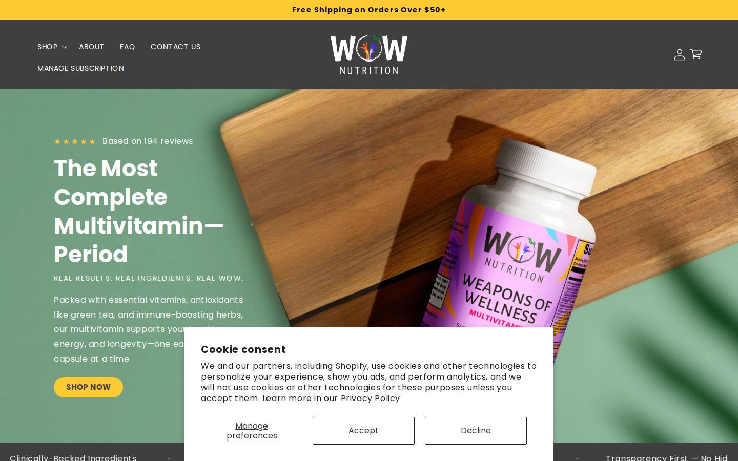 shopwownutrition.com homepage screenshot