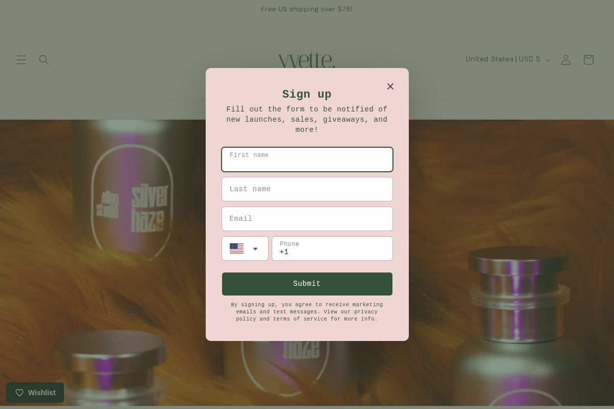 Yvette homepage screenshot