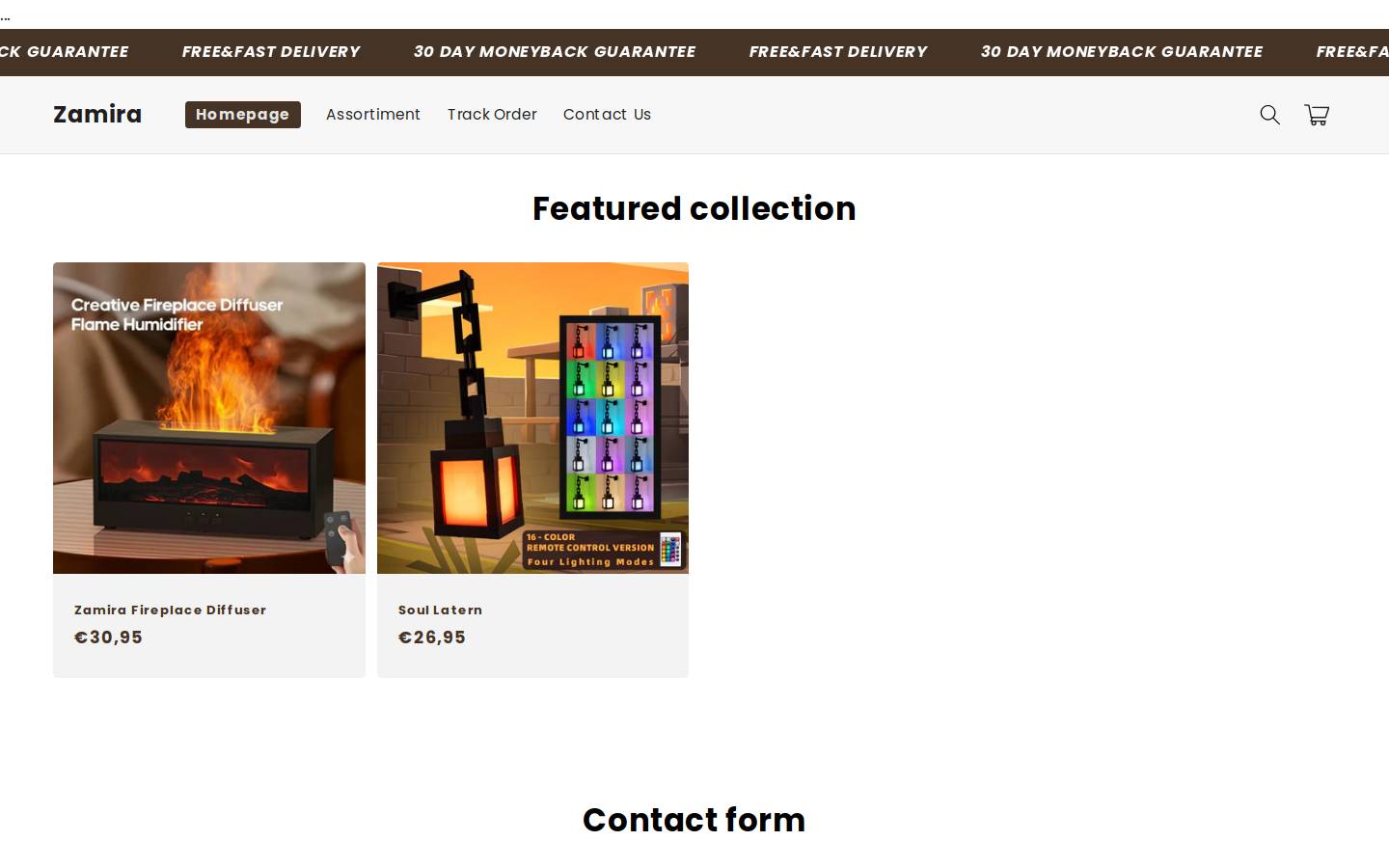 shopzamira.com homepage screenshot