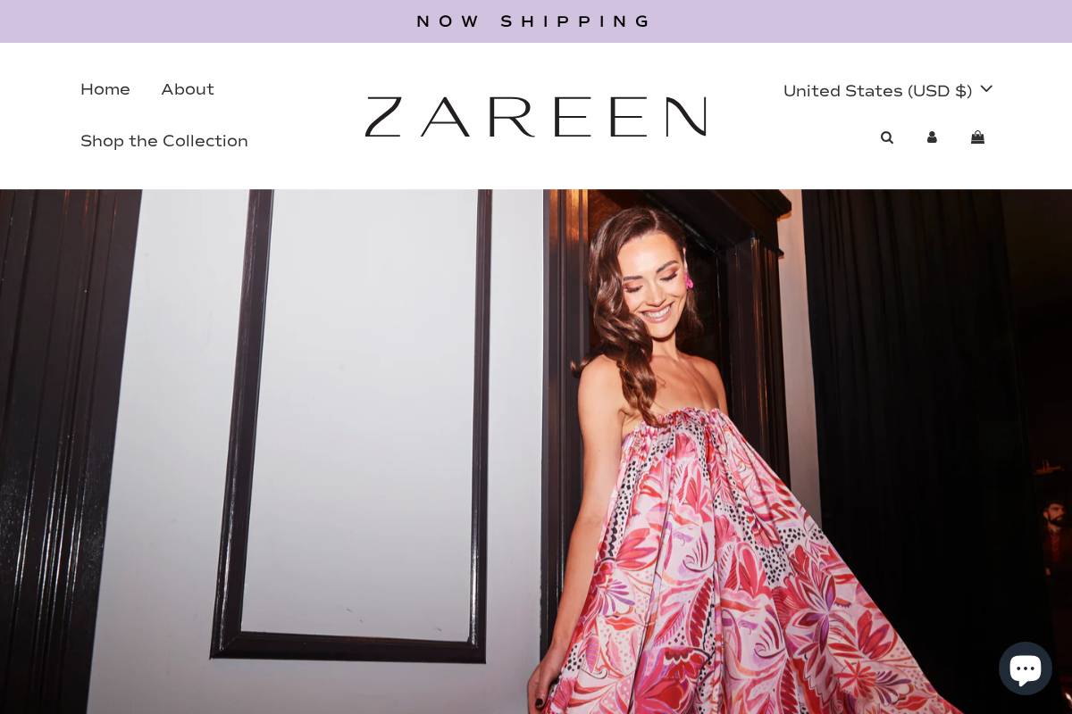 shopzareen.com homepage screenshot
