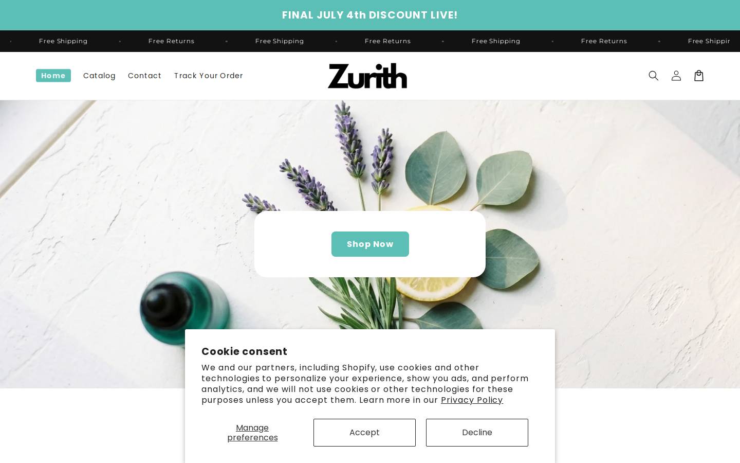 shopzurith.com homepage screenshot