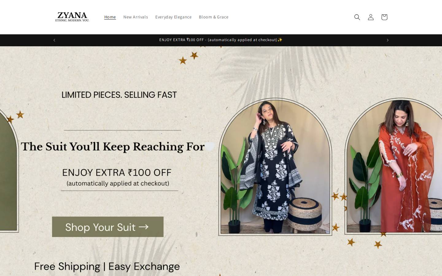 shopzyana.com homepage screenshot
