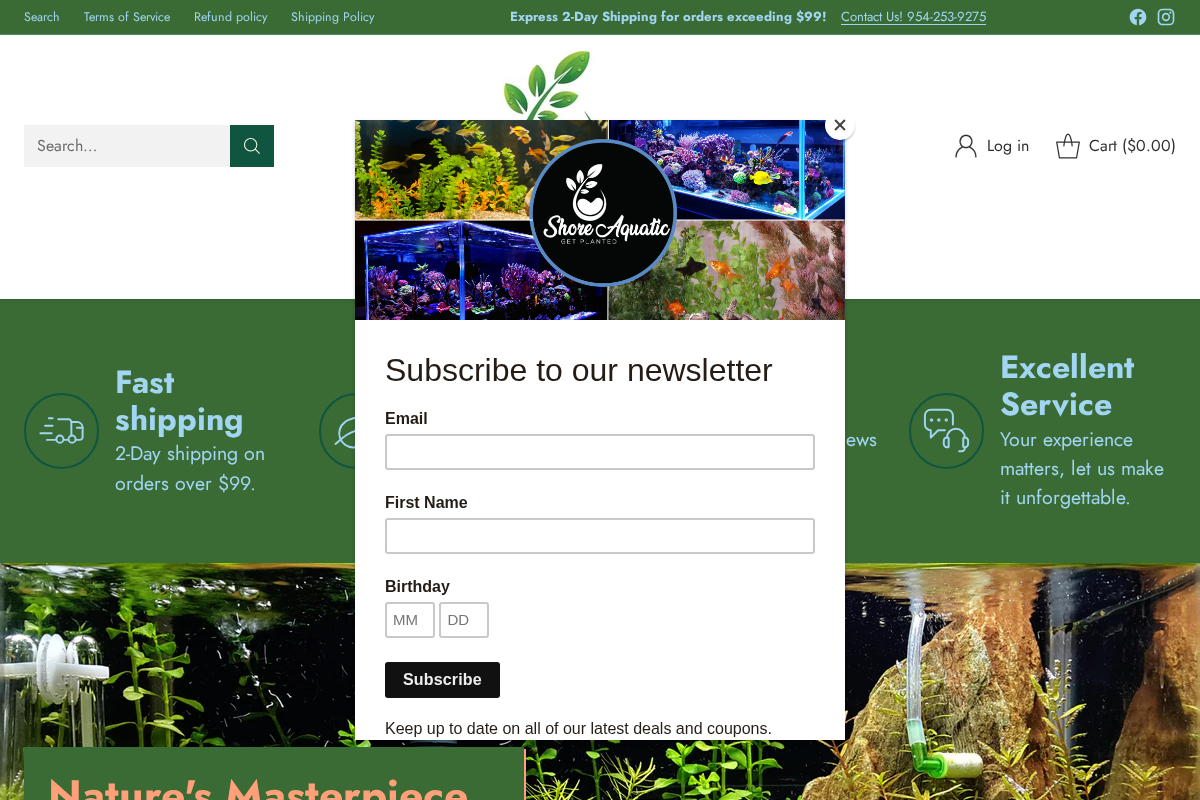 shoreaquatic.com homepage screenshot