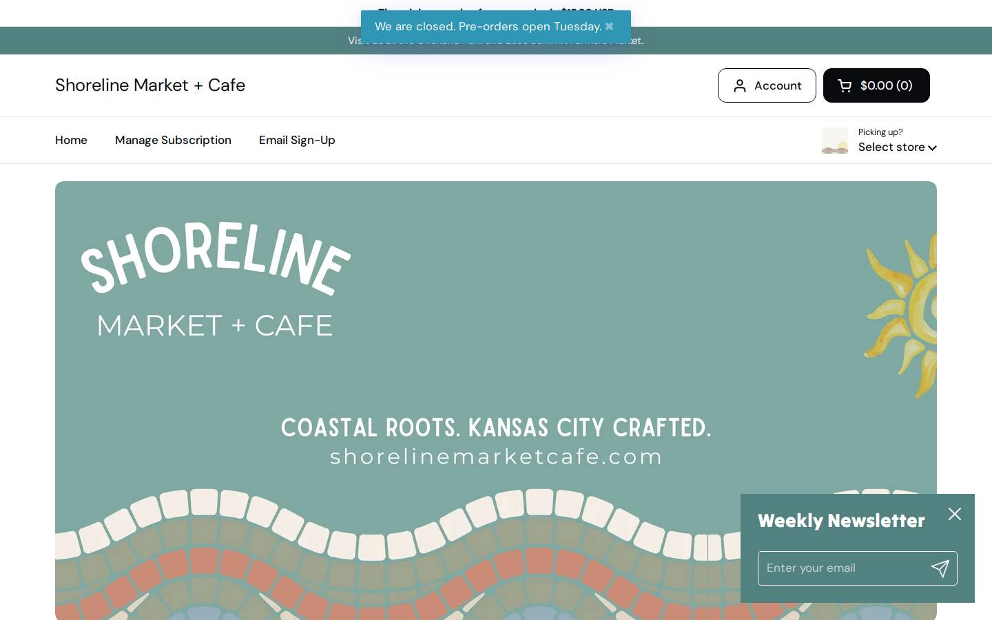 shorelinemarketcafe.com homepage screenshot