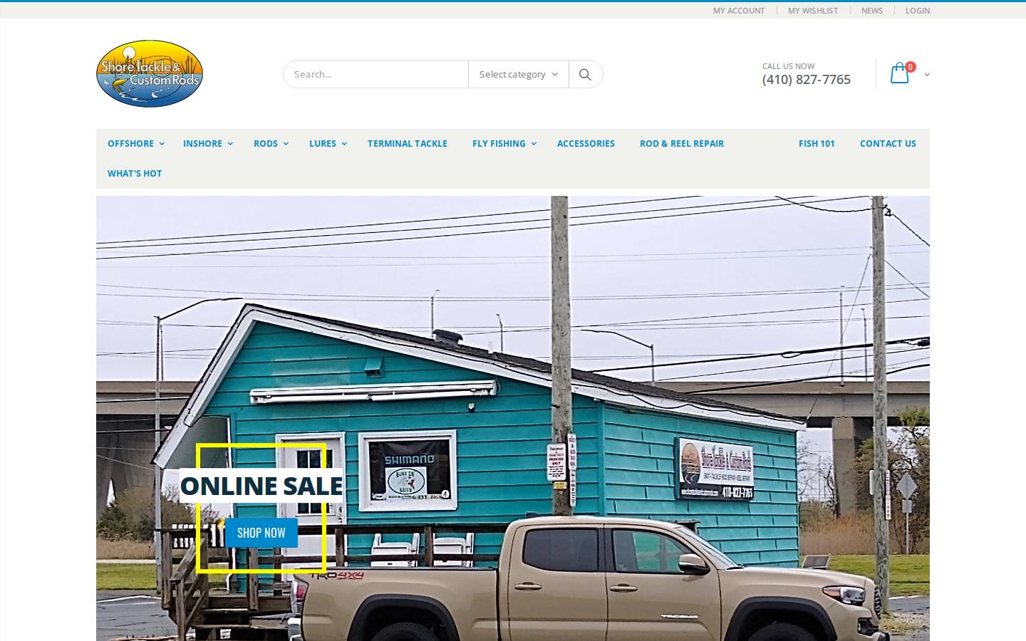 shoretackleandcustomrods.com homepage screenshot