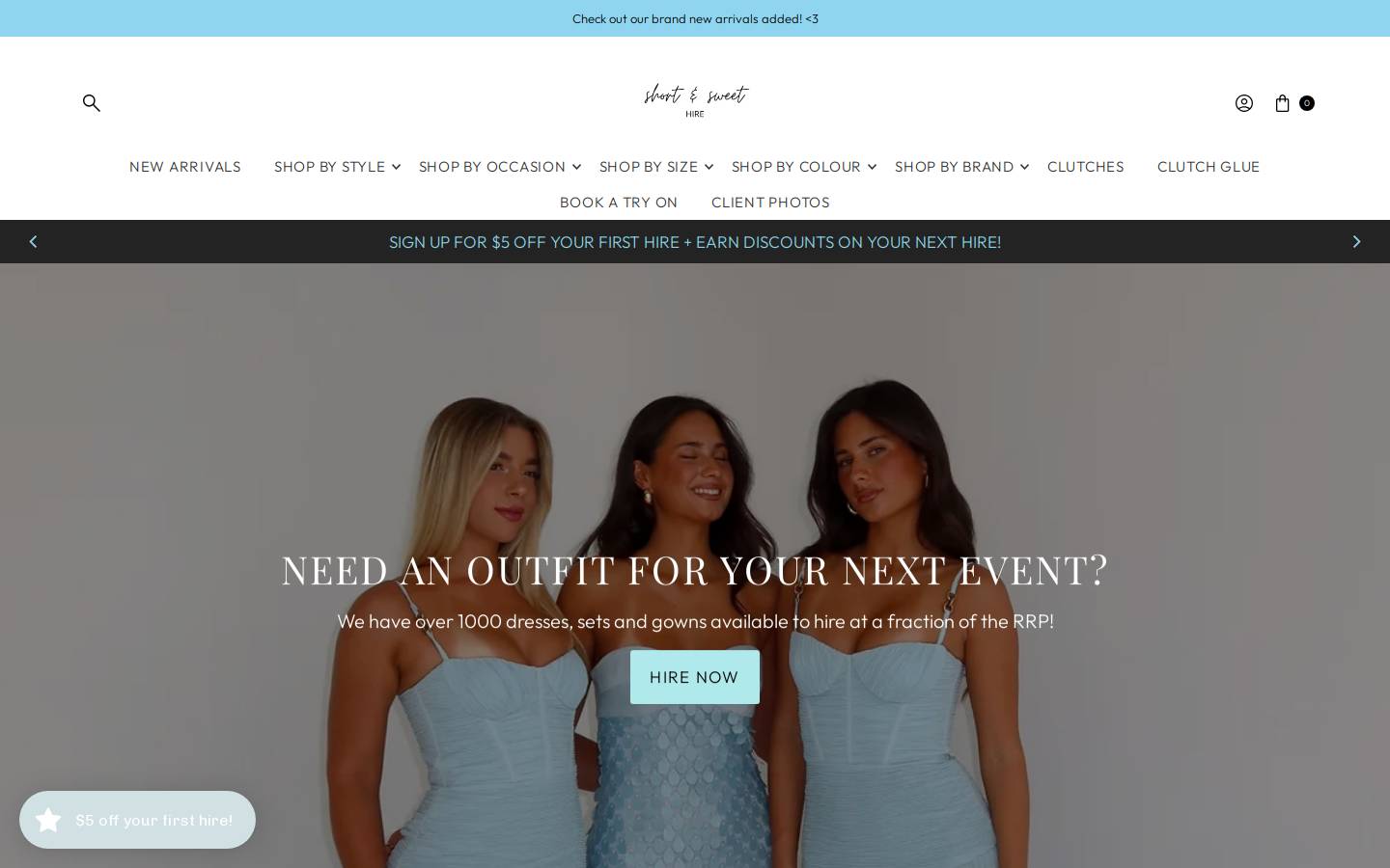 shortandsweethire.com homepage screenshot