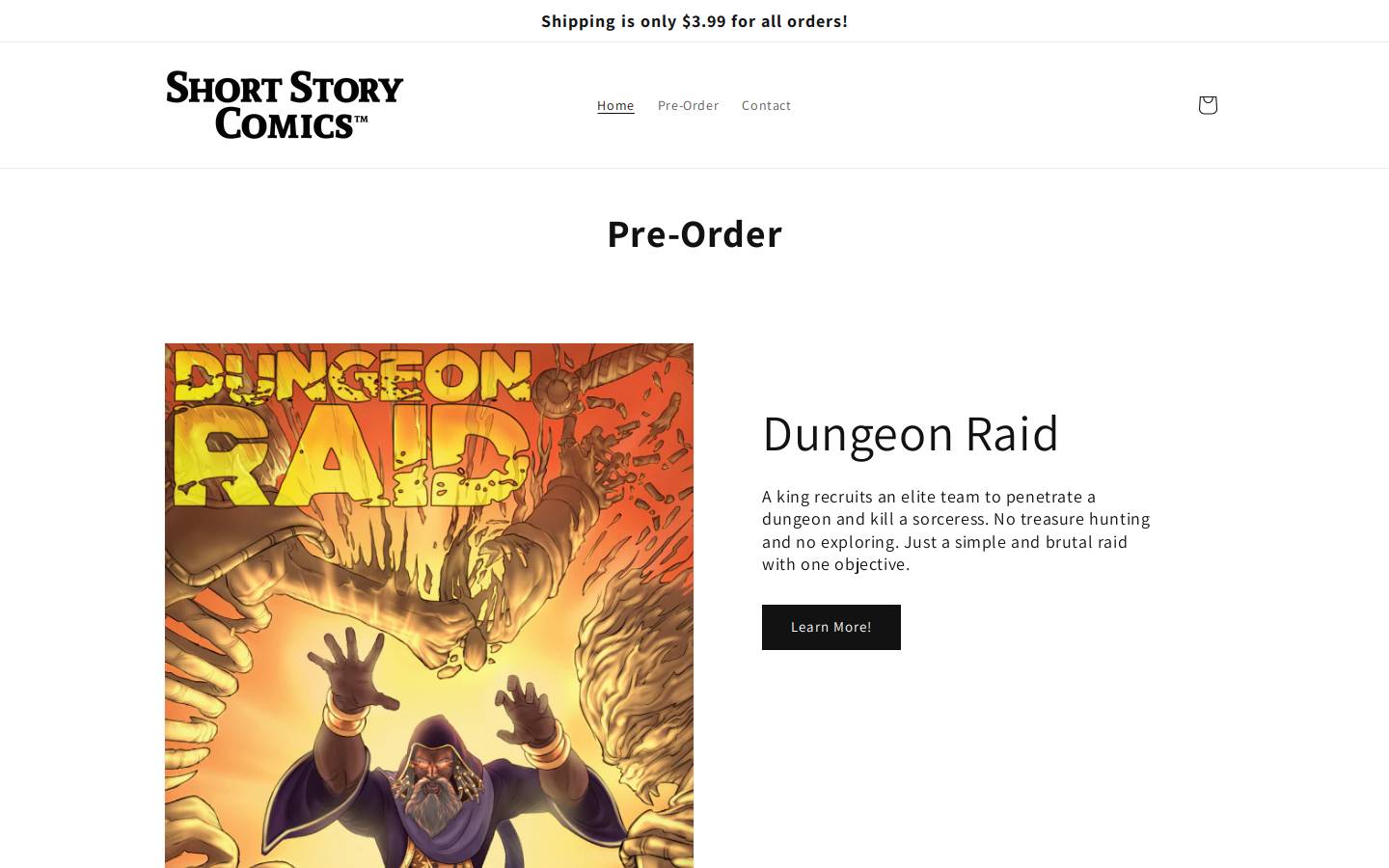 shortstorycomics.com homepage screenshot