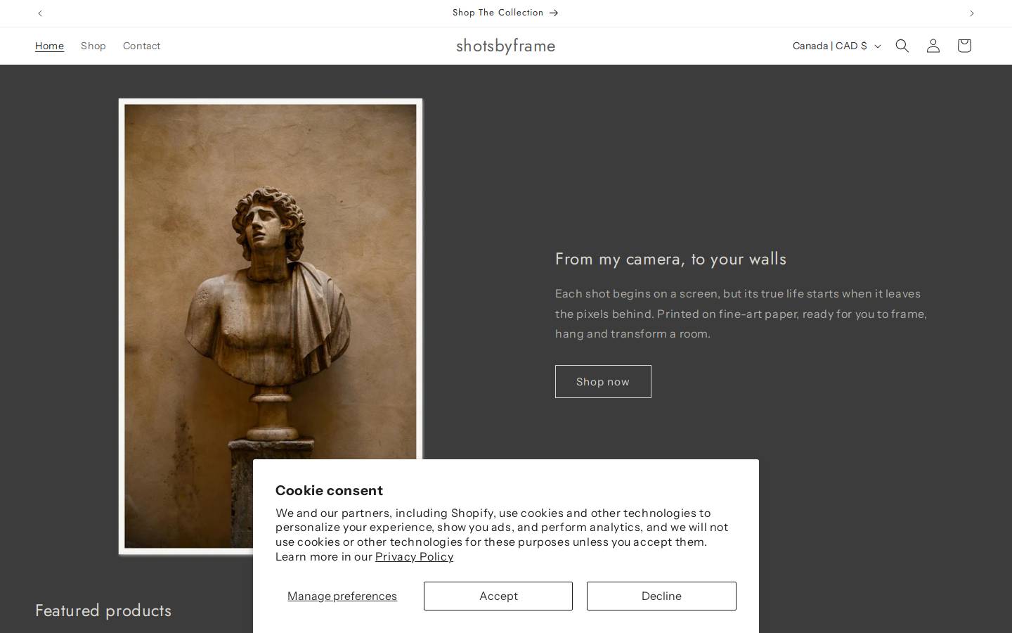 shotsbyframe.com homepage screenshot