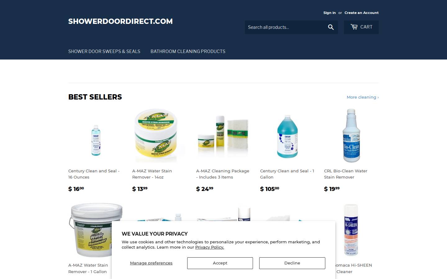 showerdoordirect.com homepage screenshot