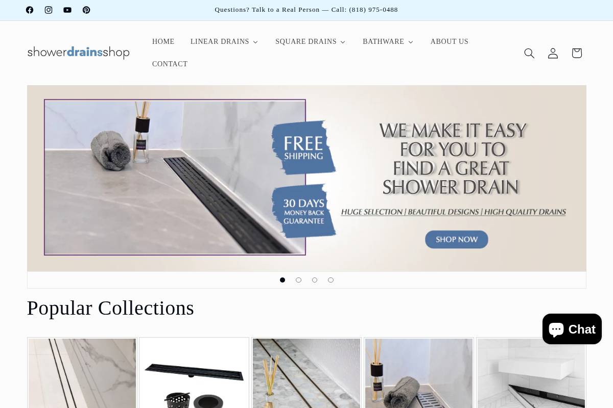 showerdrainsshop.com homepage screenshot