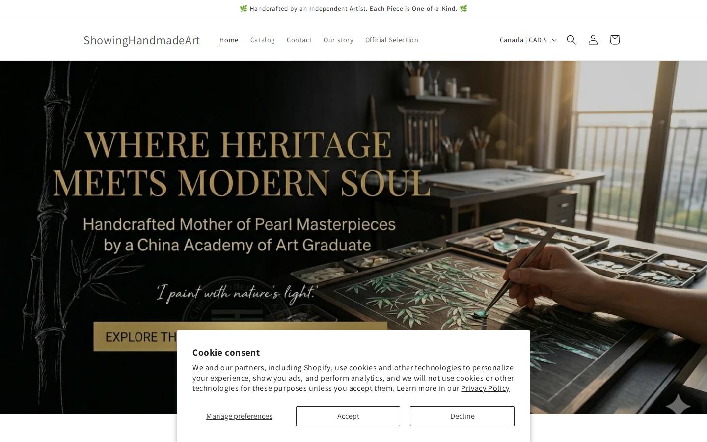 showinghandmadeart.com homepage screenshot