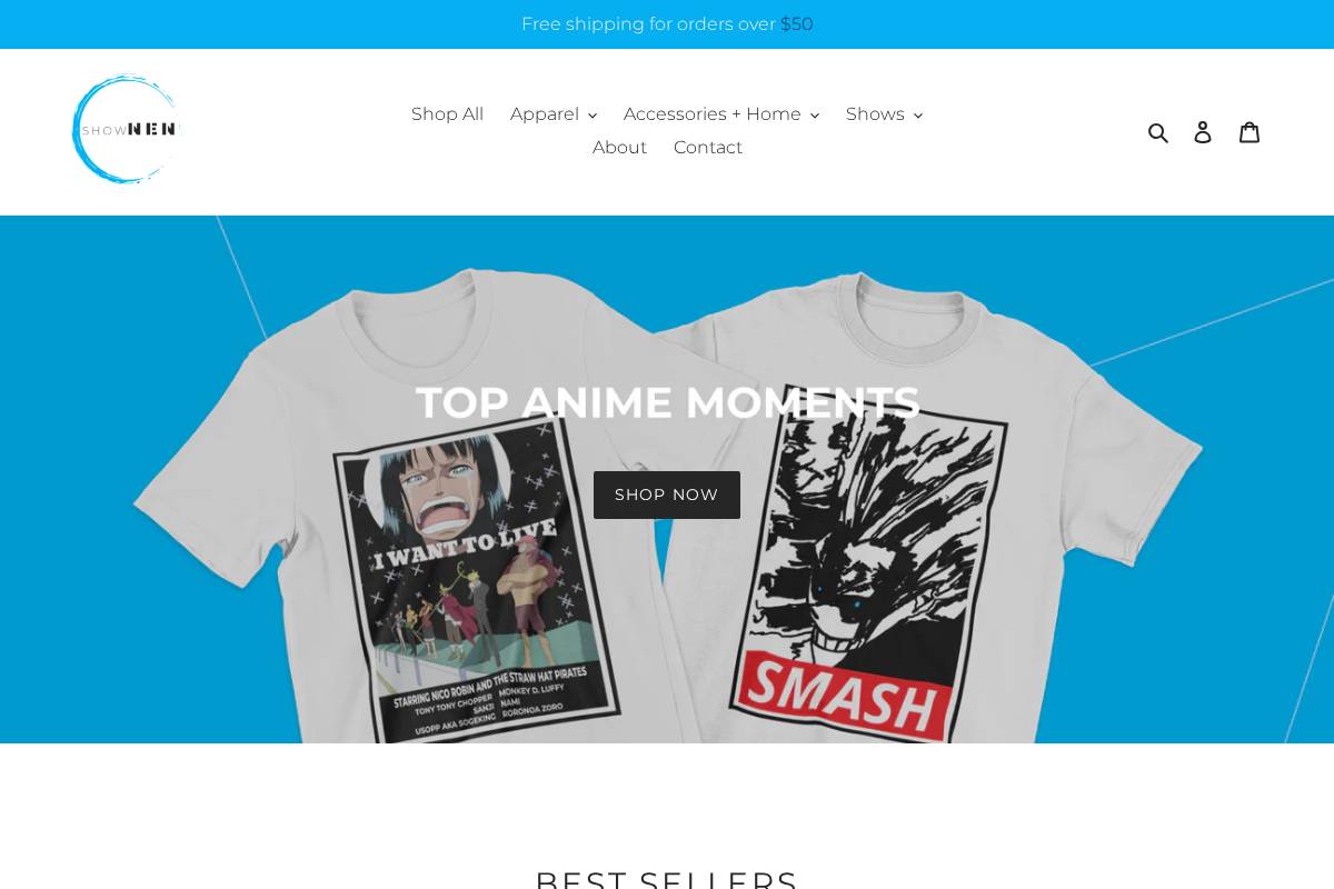 shownen.shop homepage screenshot